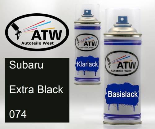 Subaru, Extra Black, 074: 400ml Sprühdose + 400ml Klarlack - Set, von ATW Autoteile West.